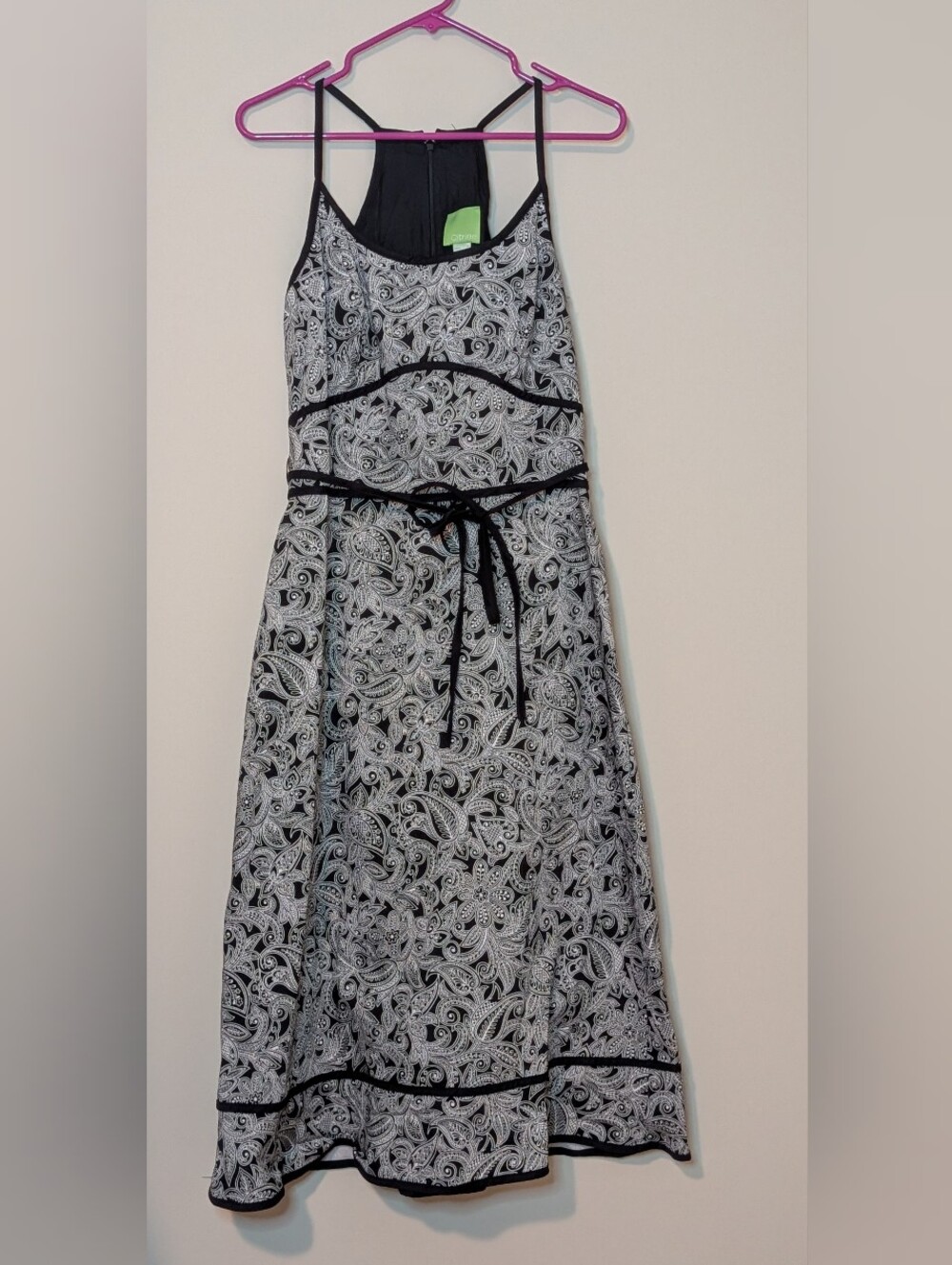 Citrine, Black & White Sleeveless Tie-Waist Dress, Size 12